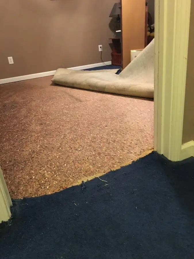 Carpet pad removal revealing water damage during Drying & Dehumidification in Lahaina