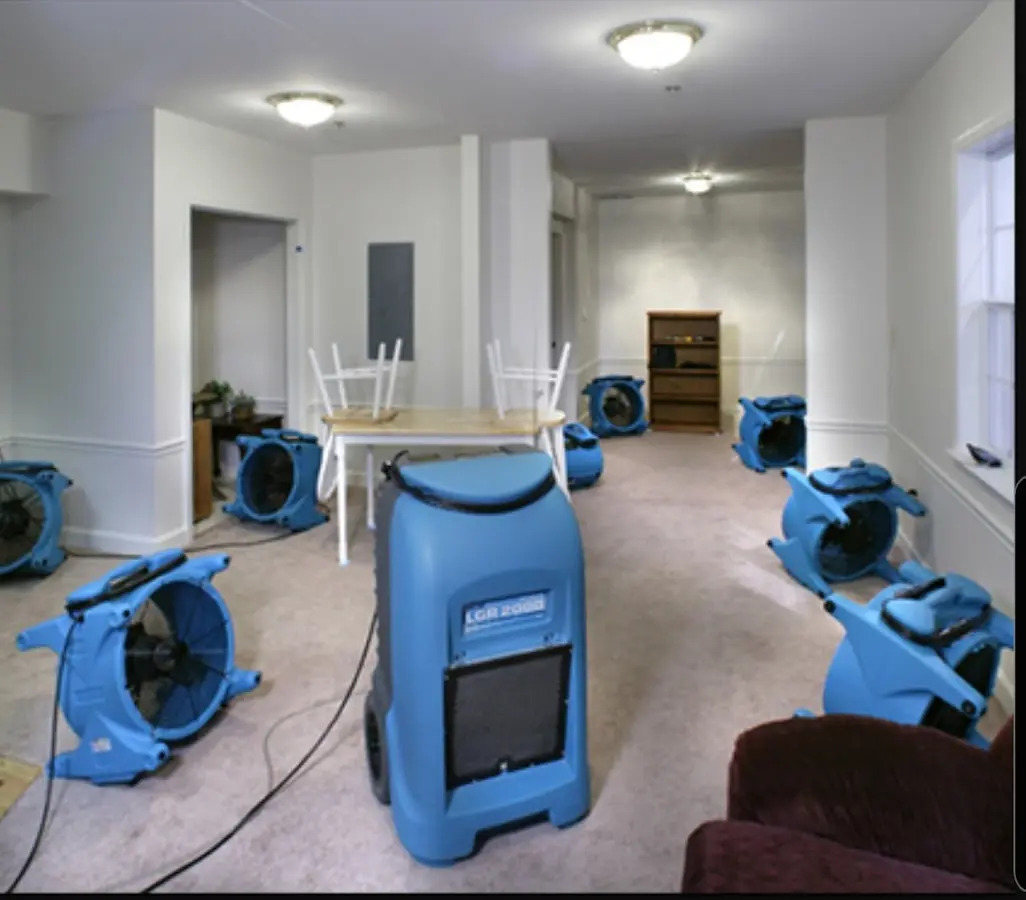 Air movers and dehumidifier setup for Water Damage Restoration in Lahaina